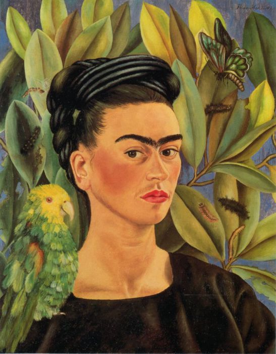 Frida Kahlo Autoritratto con pappagallo 1941 - in apertura La mia balia ed io 1937