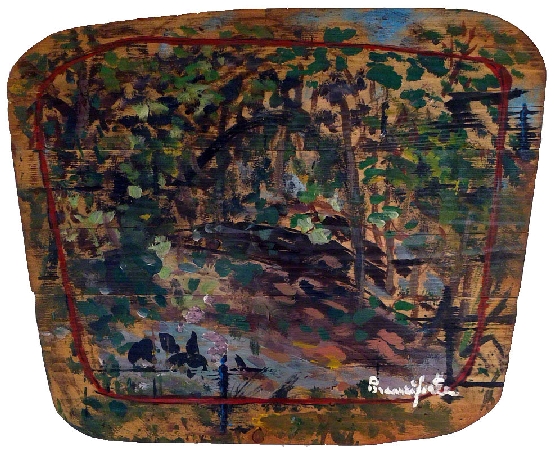 Branciforte, "La tana", 2015, olio su tavola - in apertura "Strada d’acqua", 2015, olio su tavola