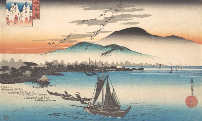 Utagawa Hiroshige, "Oche in discesa a Katada, Lago Biwa", ca 1835 - in apertura "Barche da pesca ritonano a Yabase", MET Museum New York